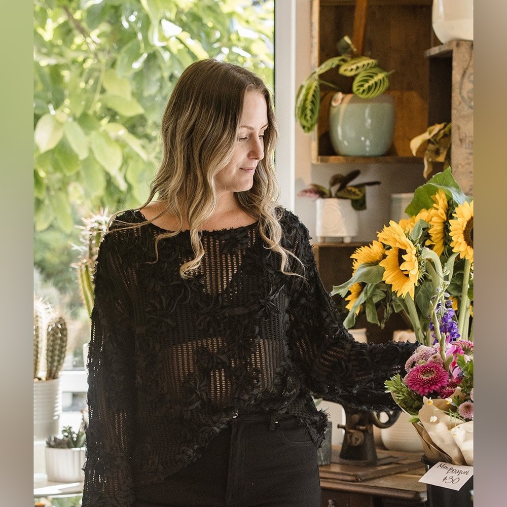 Chic floral Black crochet Sweater NWT